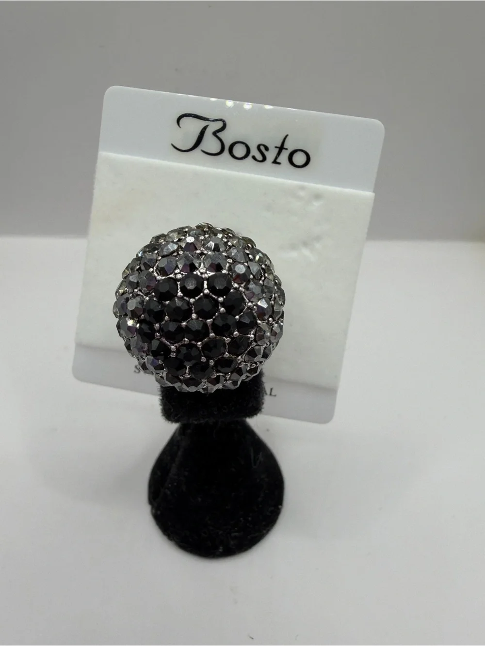 Swarovski Hematite and Black Crystal Dome Stretch Ring